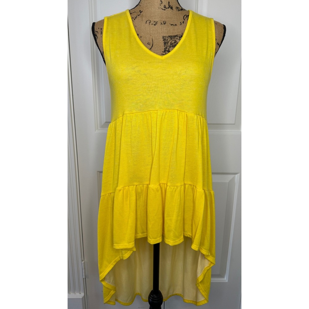 JW Style Womens Yellow Sleeveless Tiered High Low Babydoll Top Small EUC